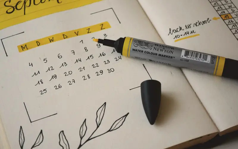 Kalender met aantekeningen
